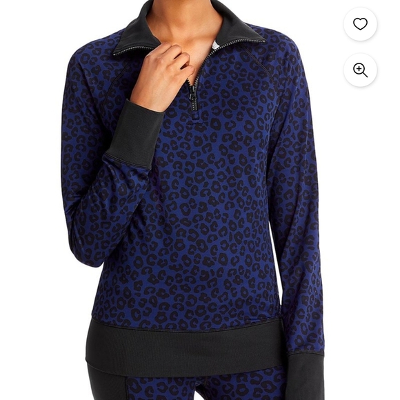 NWT Aqua Leopard Print 1/2 Zip Sweatshirt in Blue and Black, SIZE XSMALL - Picture 1 of 7